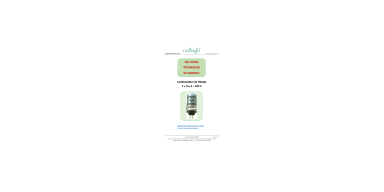 Fiche technique - Condensateur de filtrage 2x16 µF 450V